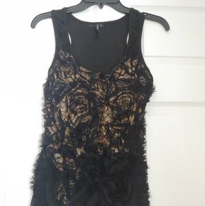 Black and gold ruffled top